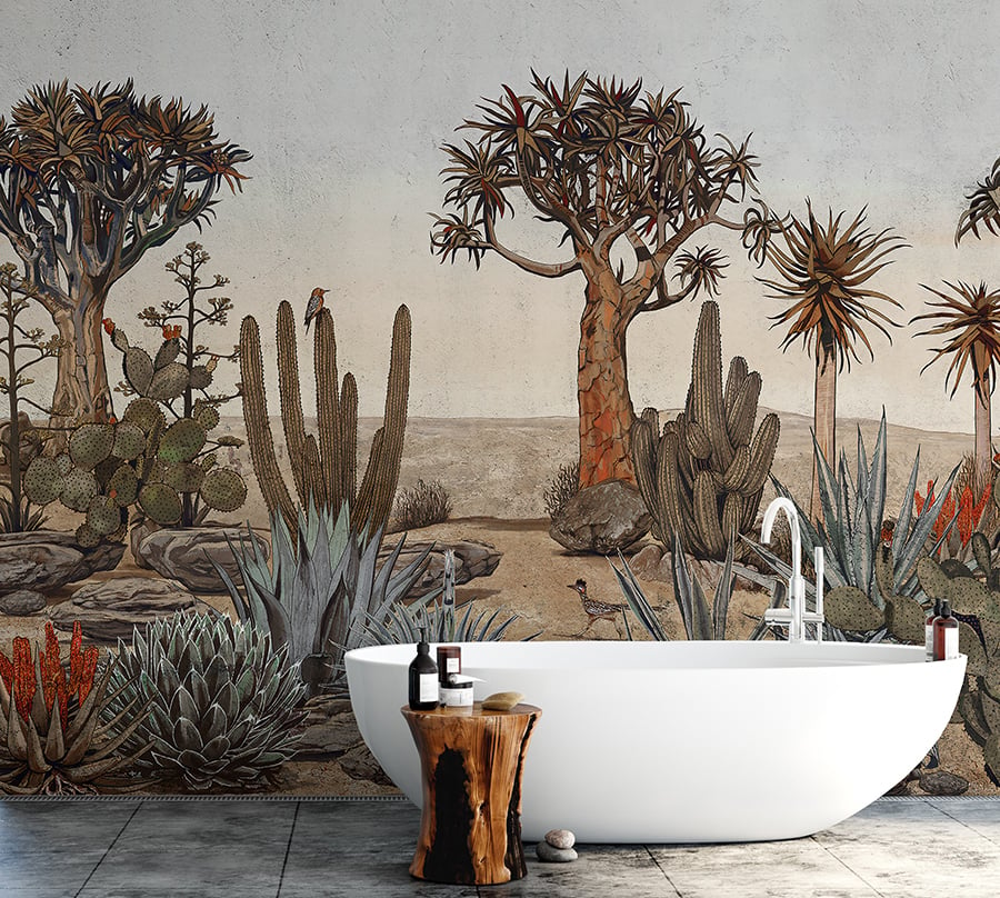 Desert Cactus Floral Plants Peel and Stick Wallpaper