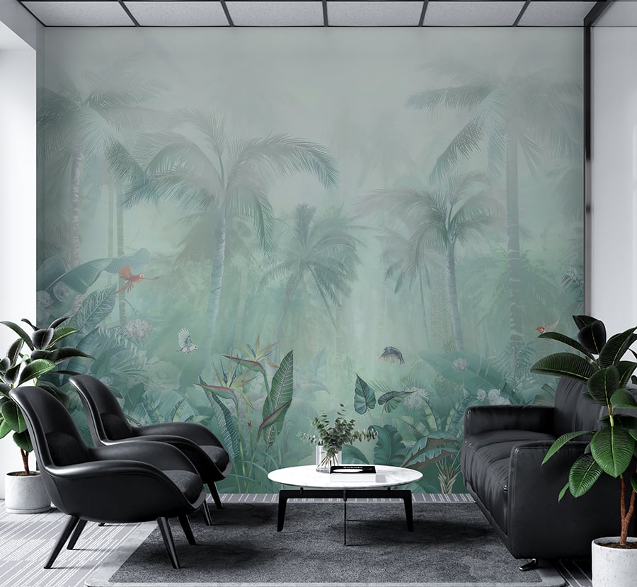 Mint Green Colored Forest View Wallpaper Murals