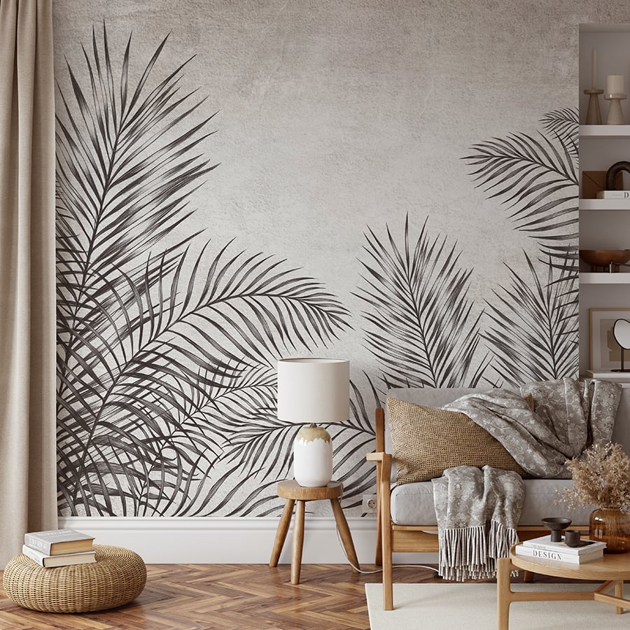 Monochrome Palm Leaves Wallpaper Murals