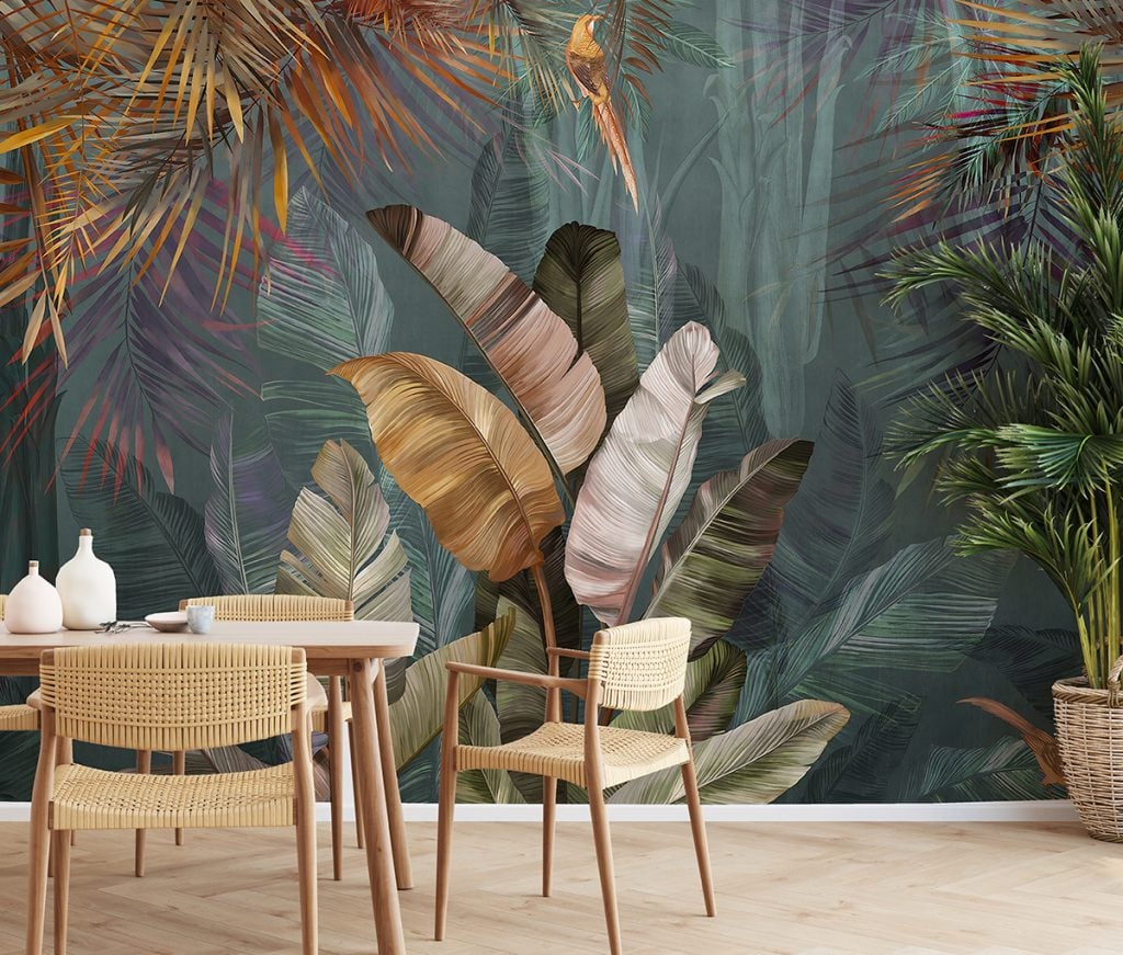 Big Tropical Leaves Living Room Mural