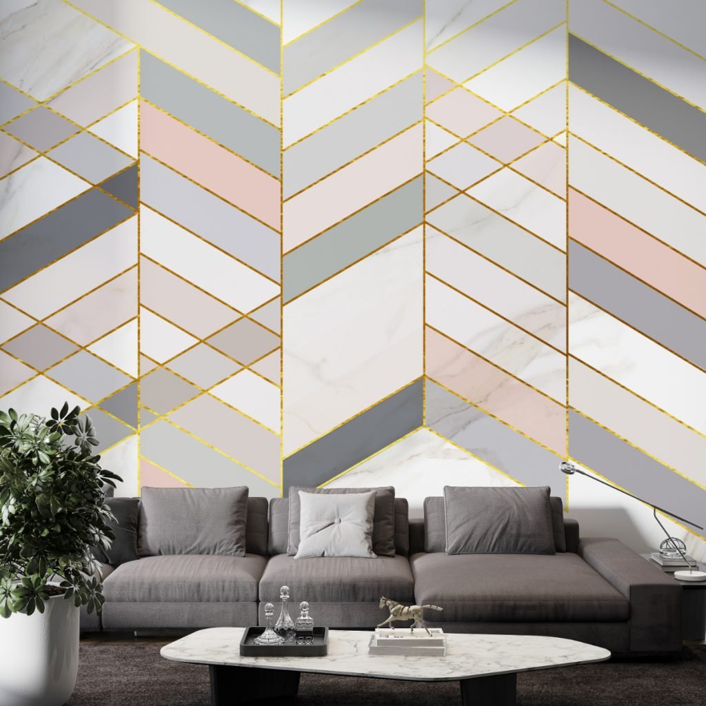 Geometric Shape Golden Effect Marble Murals