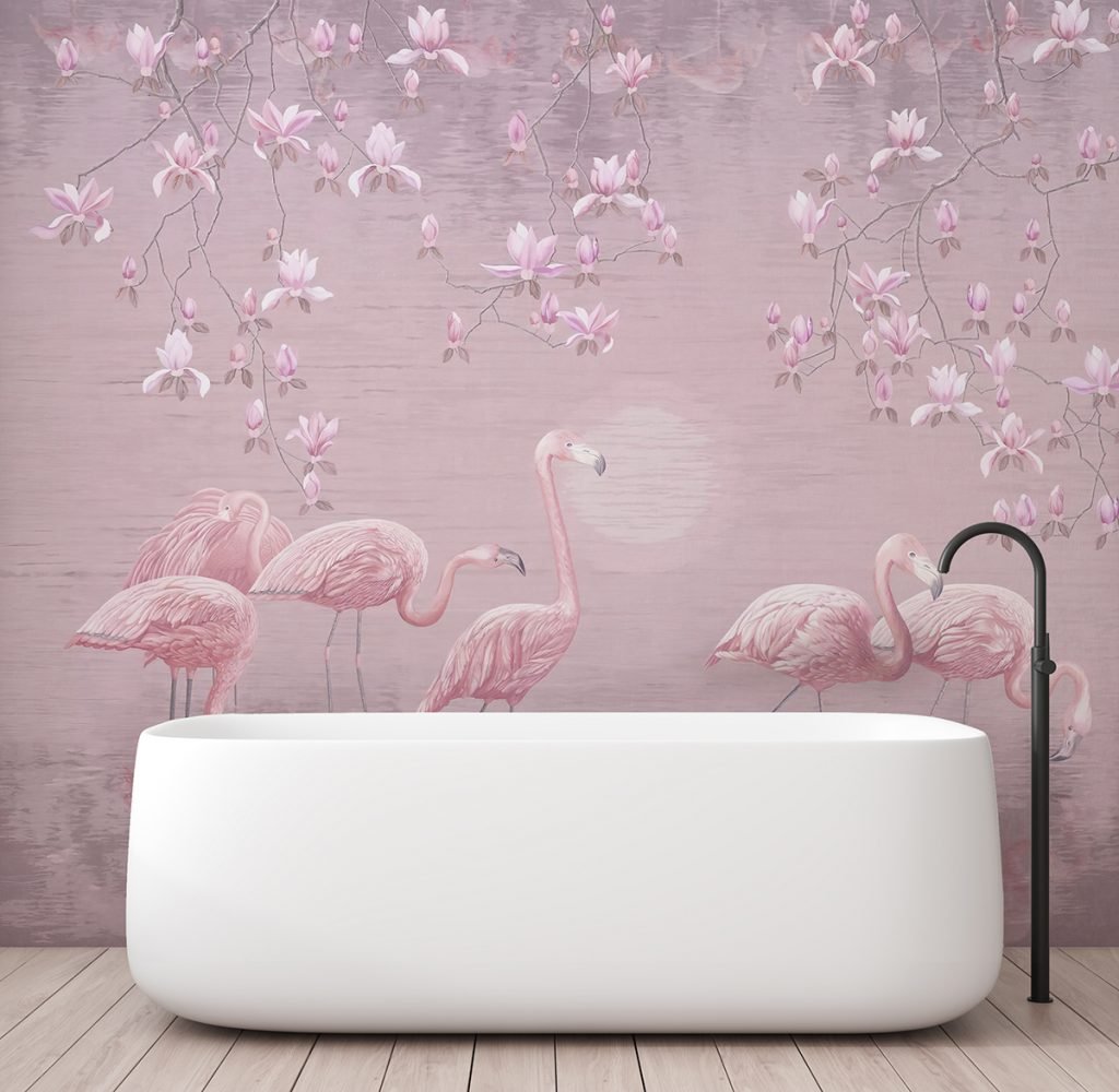 Pink Magnolia Flamingo Haven Mural Wallpaper