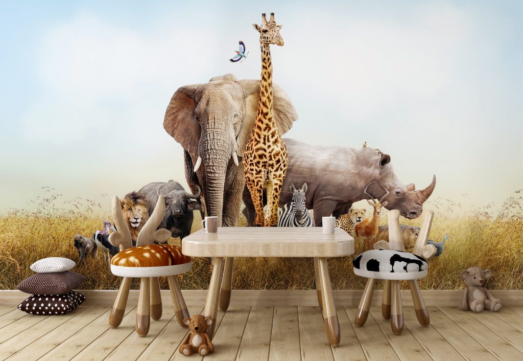 African Animals Safari Bedroom Wallpaper for Kids