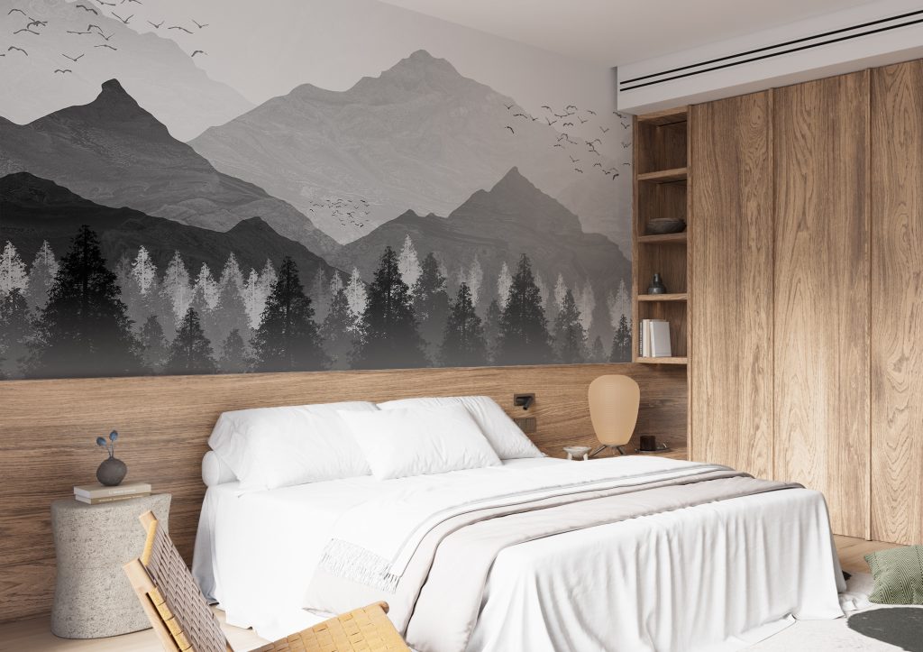 Black and White Mountain Ranges Wallpaper for Bedroom