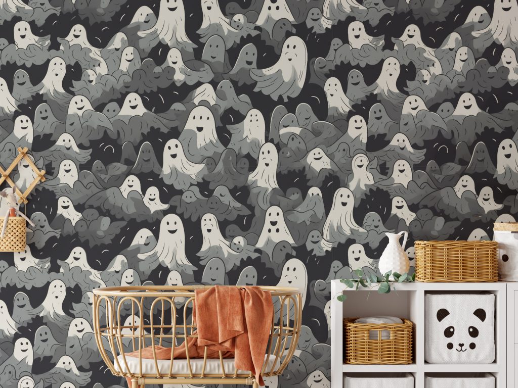 Black and White Ghosts Halloween Wallpaper for Boys Room
