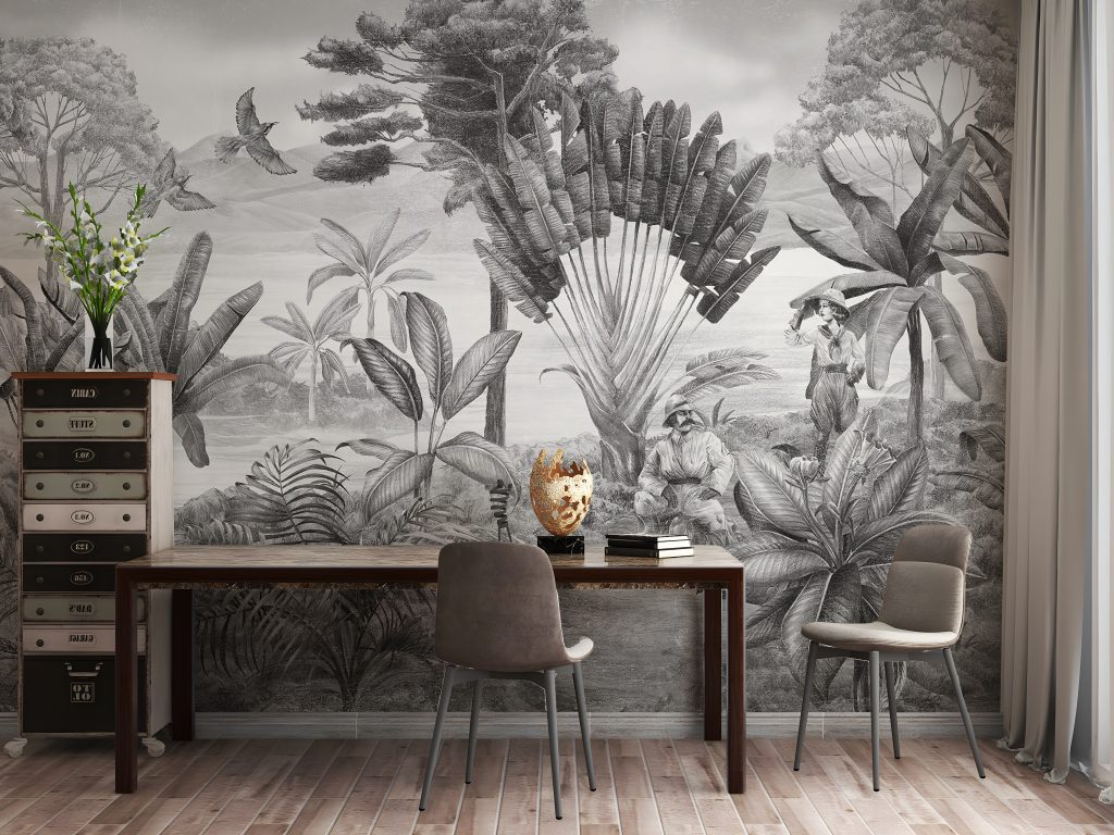 Black and White Scenery Wallpaper for Dining Room