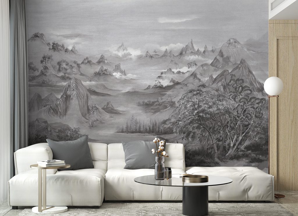 Artistic Black & White Foggy Hills Wallpaper fir living Room