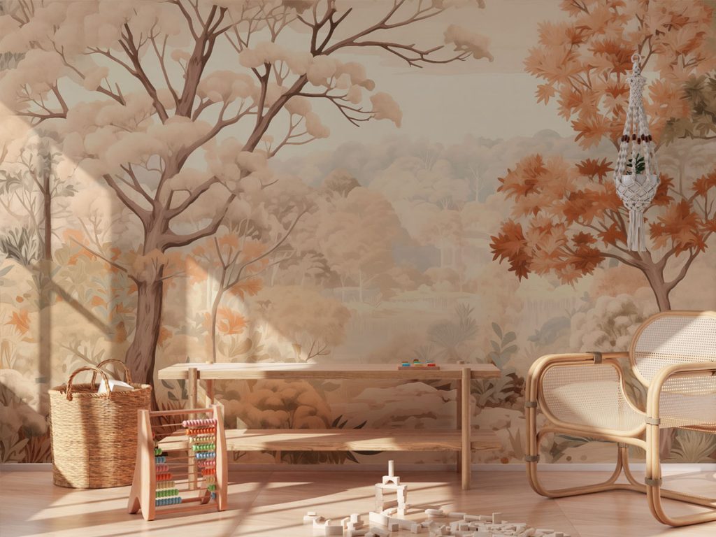 Autumn Forest Watercolor Beige Wallpaper