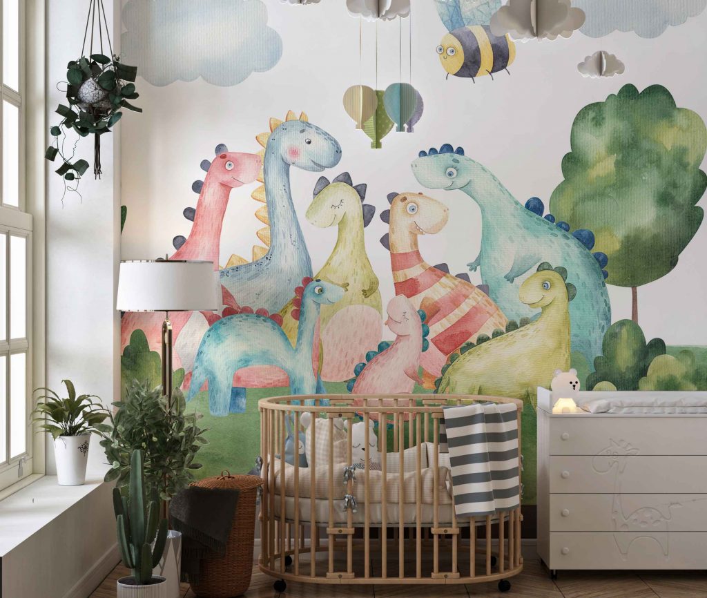 Watercolor Playful Dinosaur Wallpaper