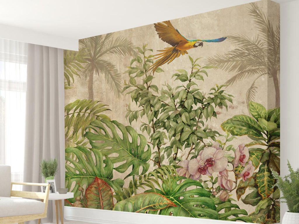 Flying Bird on Tropical Jungle Wallpaper Murals