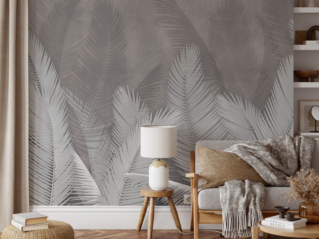 Palm Leaves with Gray Color Wallpaper