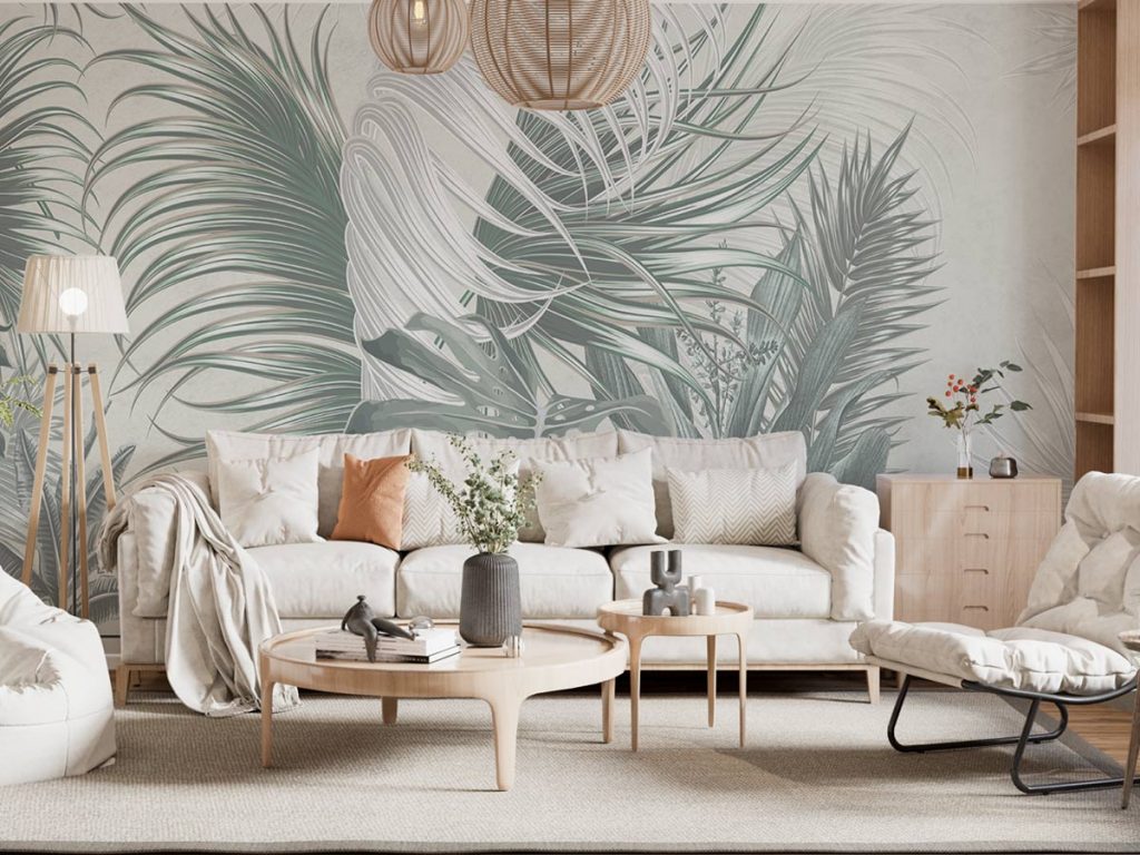 Large Gray Green Palm Leaves Murals