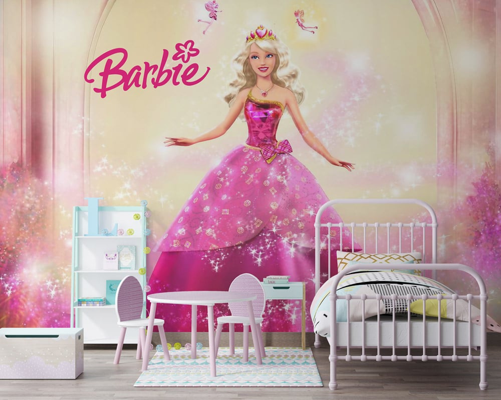 Pink Dress Barbie Wallpaper for kids room