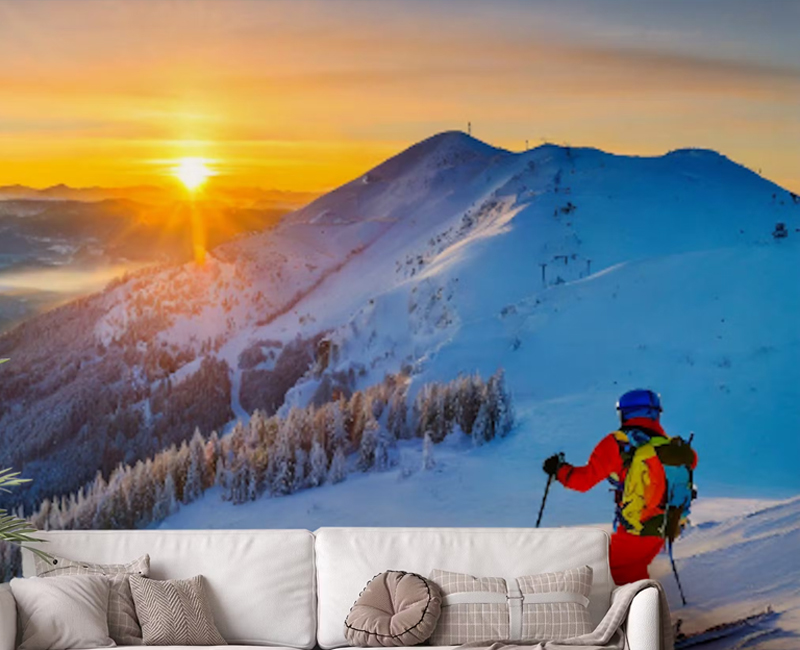 Alpine Dawn Skiing Adventure Mural