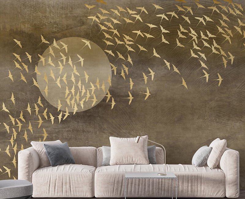 Golden Birds Flying Wallpaper Murals