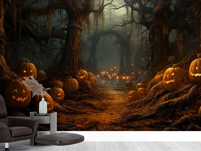 Eerie Pumpkin Forest wallpaper for Halloween