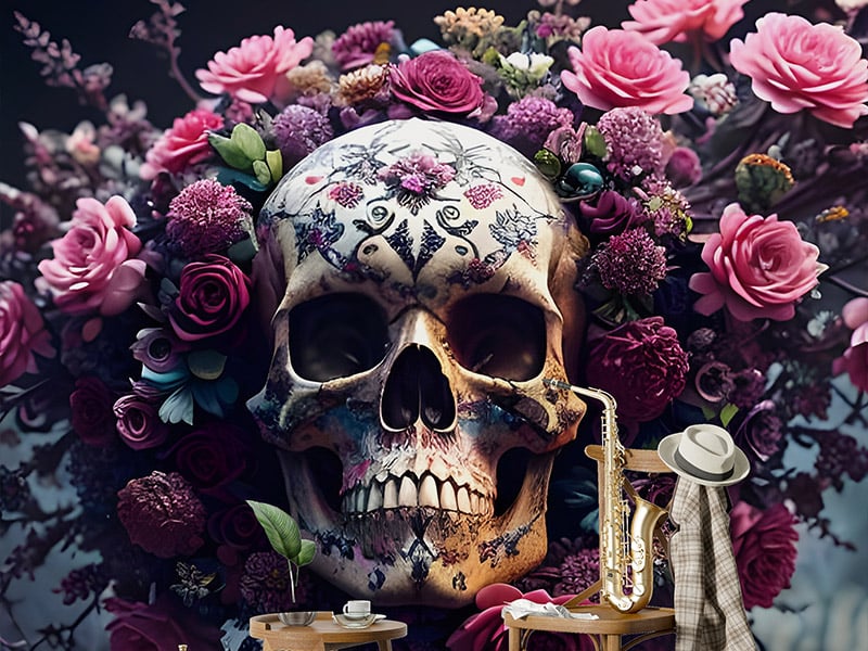 Floral Skull Wallpaper for Halloween decor