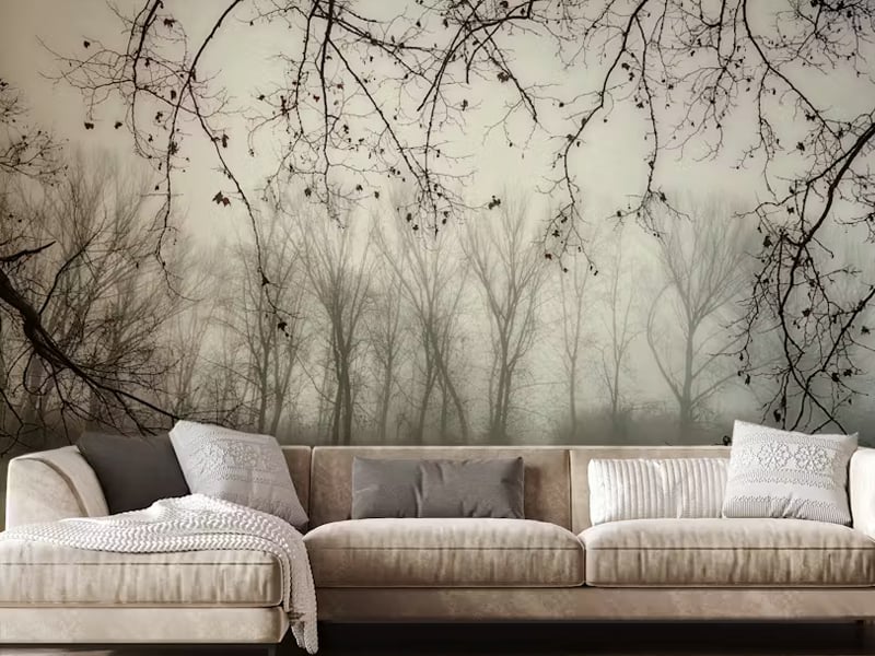 Foggy Spooky Forest Mural Wallpaper for Halloween-themed decor