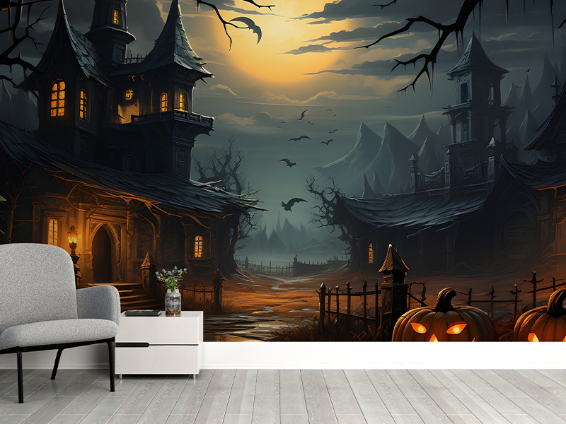 Spooky Haunted House Wallpaper for Halloween themed Interior
